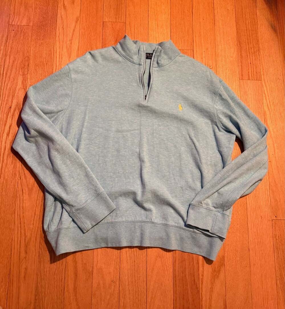 Polo Ralph Lauren Estate-Rib Quarter-Zip Pullover Sweater Light Blue L